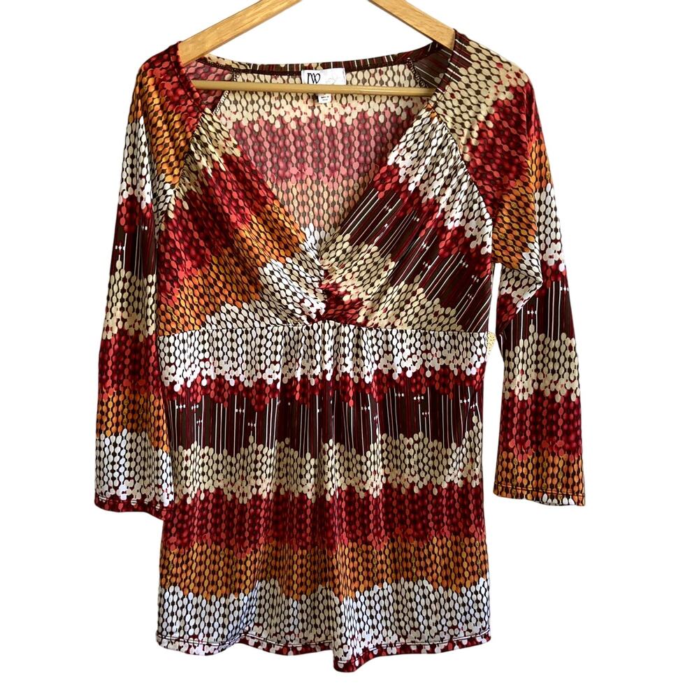 JW Tunic Top Women's Large V-Neck Long Line Boho Stretch NWT *